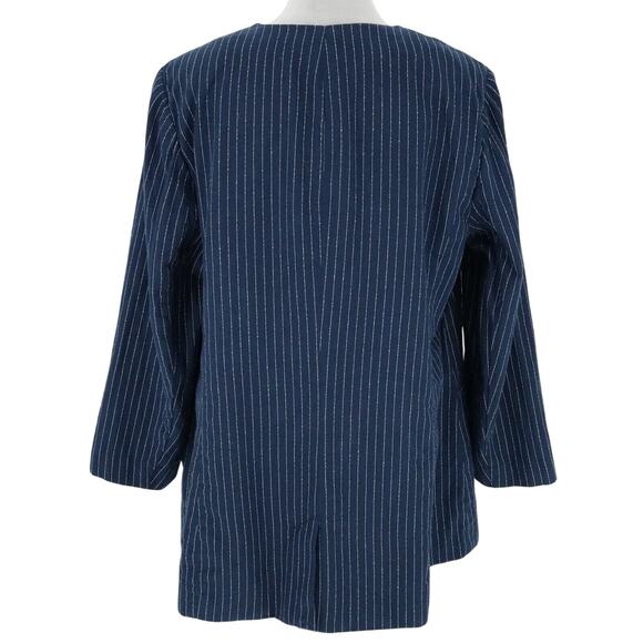 Lane Bryant Jacket Womens 14 Navy Blue White Linen Blend Stripe Blazer New FLAW - Picture 2 of 16